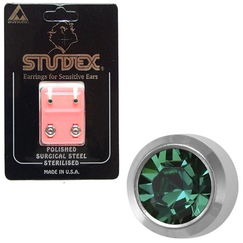 Birthstone Studs - Mini Bezel S/S - May / Emerald